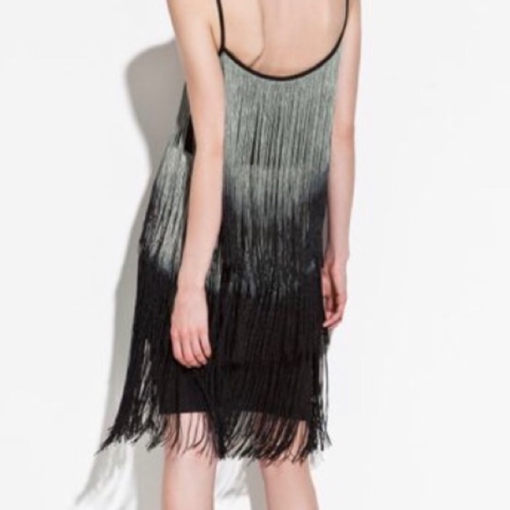 Zara Trafaluc green & black Fringed Tank Dress for club, party, dance.